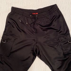 JLO black satiny street joggers